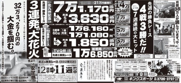 今週（日）新潟記念 週の「新聞広告」掲載日 について