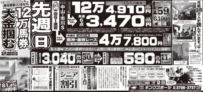 今週（日）阪神JF 週の「新聞広告」掲載日 について