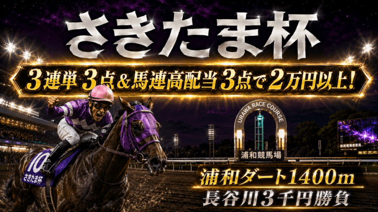 6/24（水）浦和11Ｒ 【さきたま杯】予想/穴馬→３連単３点＆馬連高配当３点で２万円以上を獲る！週末に向けて軍資金稼ぎへ！【長谷川の３千円勝負】